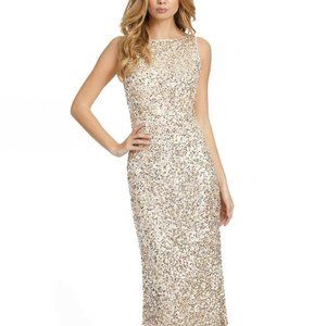 MAC DUGGAL Sequined Open-Back Gown Silver Nude